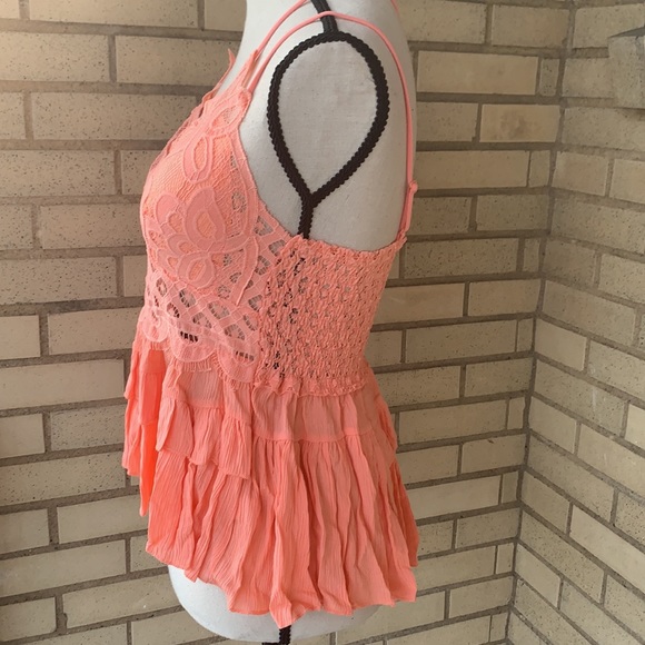 Zenana Coral Orange Peach Babydoll Lace Appliqué Ruffle Tier Cami Top NWT - Picture 4 of 15